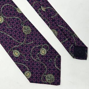 MILA SCHON ITALY SILK TIE BLUE RED CIRCLE POCKET WATCH PRINT 3.5" X 57"